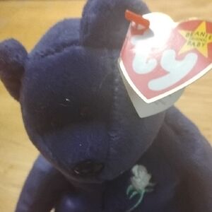 Ty Plush Dark Purple Bear with Floral Accent